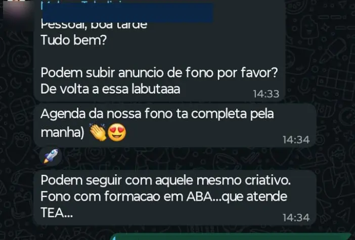 Cliente pedindo anúncio de vaga porque a agenda encheu